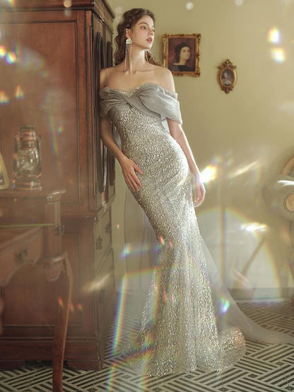 Evening Mermaid Sequin Off-Shoulder Gown