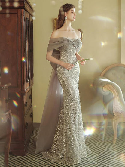Evening Mermaid Sequin Off-Shoulder Gown