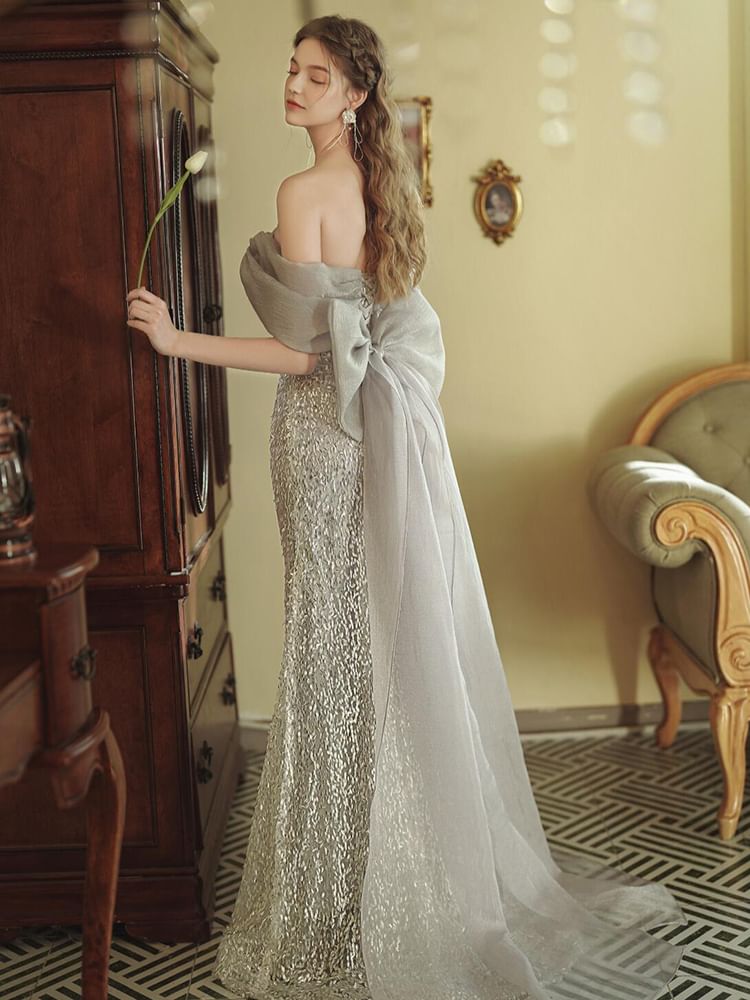 Off-Shoulder Sequin Mermaid Evening Gown