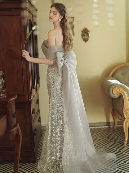 Off-Shoulder Sequin Mermaid Evening Gown