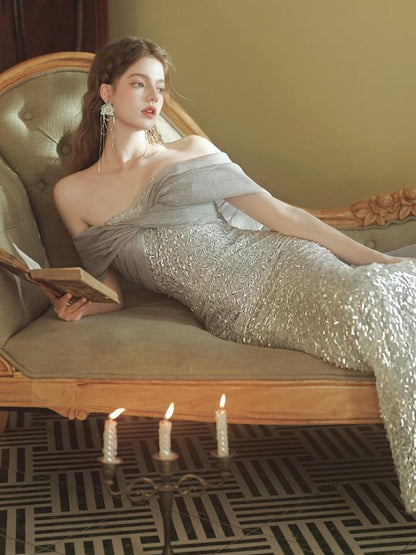 Evening Mermaid Sequin Off-Shoulder Gown