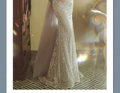 Evening Mermaid Sequin Off-Shoulder Gown