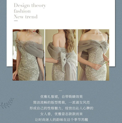 Off-Shoulder Sequin Mermaid Evening Gown