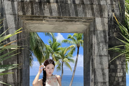 Sleeveless Halter Floral Tiered Midi A-Line Sundress