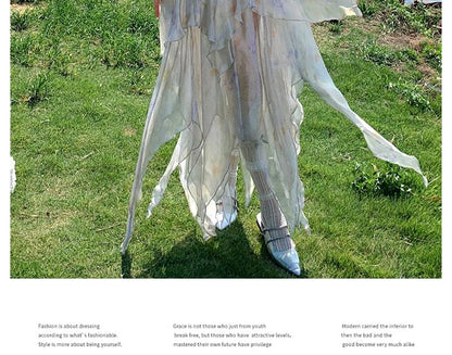 Spaghetti Strap Floral Asymmetrical Lace Panel Midi A-Line Sundress