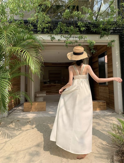 Sleeveless V-Neck Cutout Slit Maxi A-Line Dress