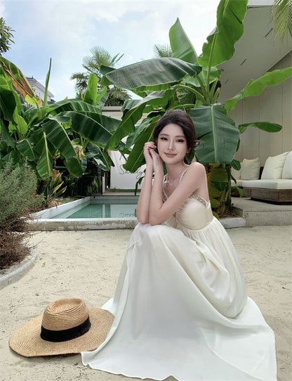 Sleeveless V-Neck Cutout Slit Maxi A-Line Dress