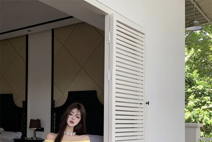 Set: Long-Sleeve Off-Shoulder Plain Crop Slim Fit Tee + High Waist Maxi A-Line Skirt