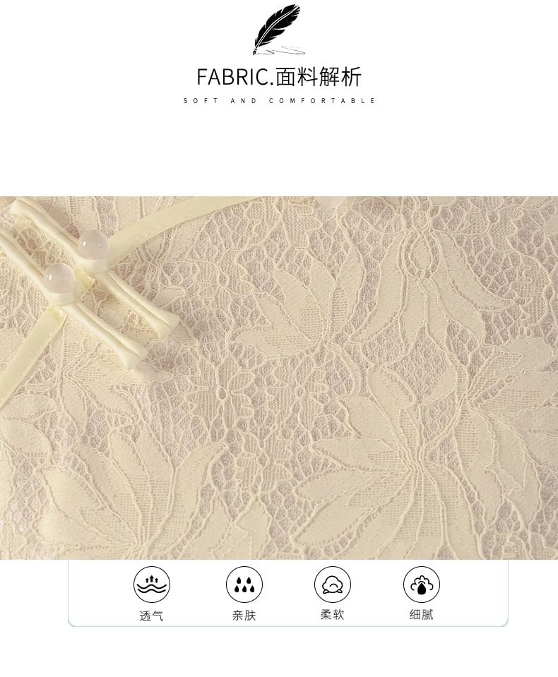 Short Sleeve Mandarin Collar Floral Embroidered Midi A-Line Qipao