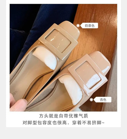 Buckled Toe Heel Chunky Pumps Square