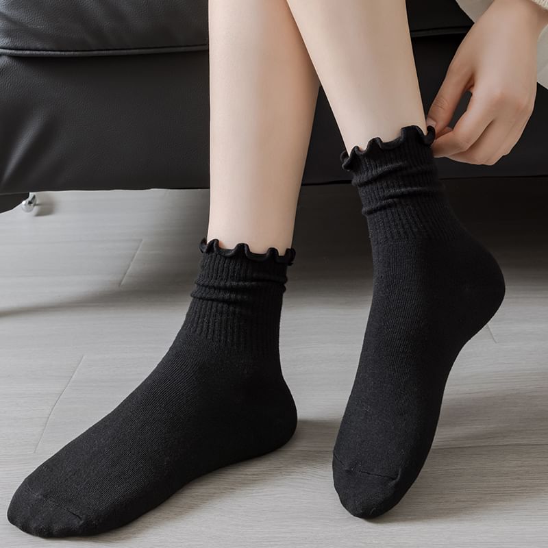 Plain Ruffle Trim Crew Socks