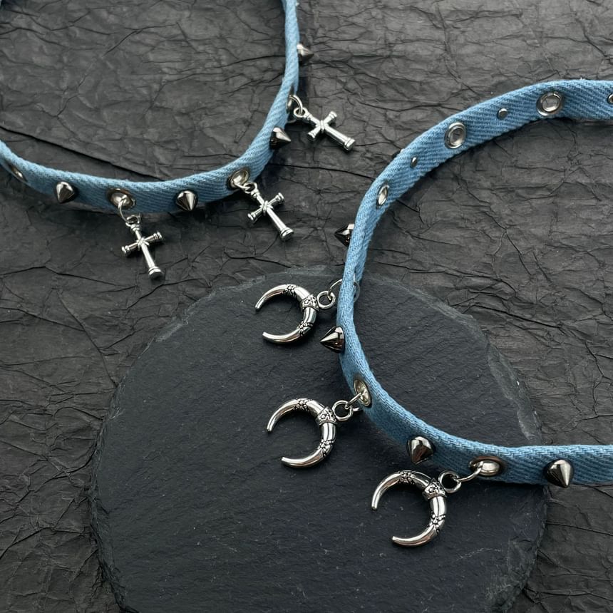 Studded Denim Choker