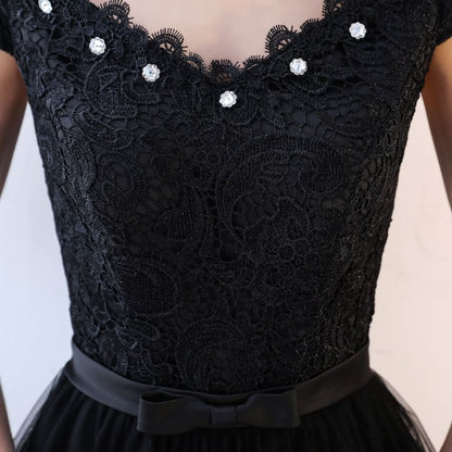 Cap-Sleeve Off Shoulder Floral Lace Midi A-Line Cocktail Dress