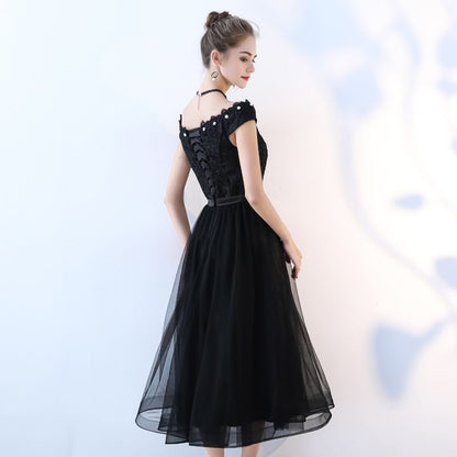 Cap-Sleeve Off Shoulder Floral Lace Midi A-Line Cocktail Dress