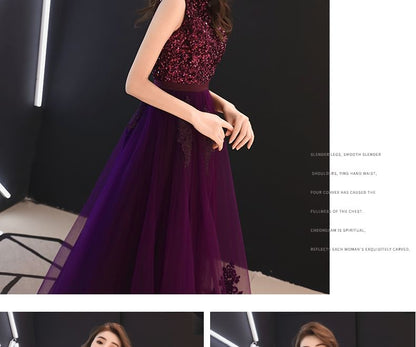 Sleeveless Round Neck Sequin Maxi A-Line Evening Dress