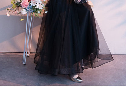 3/4-Sleeve V-Neck Lace A-Line Evening Gown / Asymmetrical Cocktail Dress