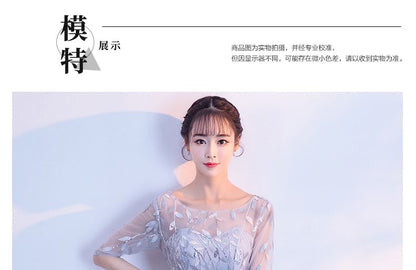 Elbow-Sleeve Neck Sequin Boat Gown Mermaid Evening