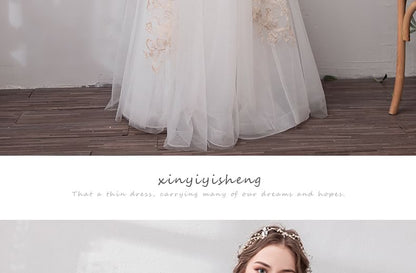 3/4-Sleeve Scoop Neck Mesh A-Line Wedding Gown