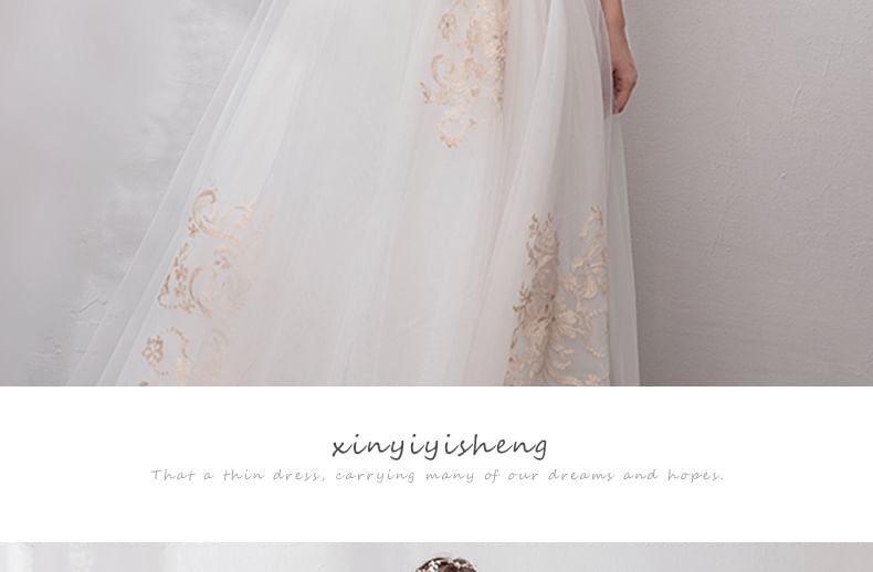 3/4-Sleeve Scoop Neck Mesh A-Line Wedding Gown