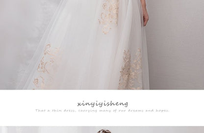 3/4-Sleeve Scoop Neck Mesh A-Line Wedding Gown
