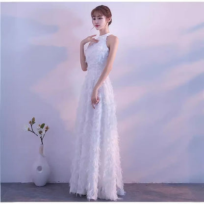 Evening Halter A-Line Gown Fringed Plain