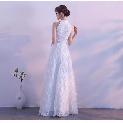 Evening Halter A-Line Gown Fringed Plain