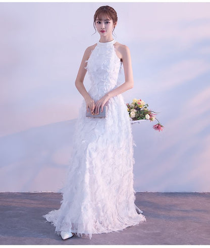 Halter Plain Fringed A-Line Evening Gown