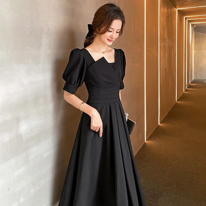 Short-Sleeve Plain Midi A-Line Cocktail Dress