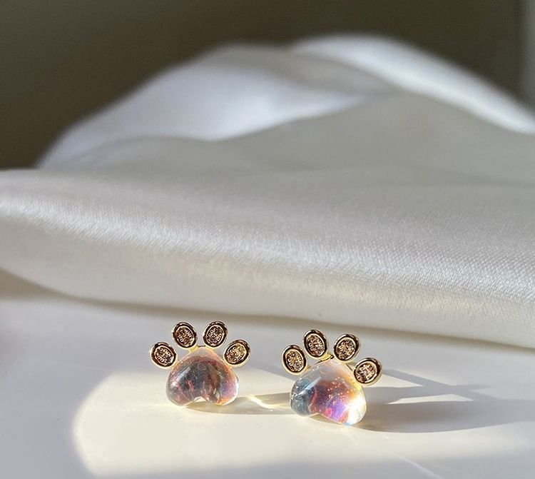 Paw Rhinestone Gemstone Ear Stud