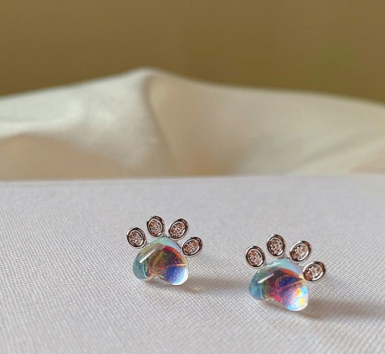 Paw Rhinestone Gemstone Ear Stud