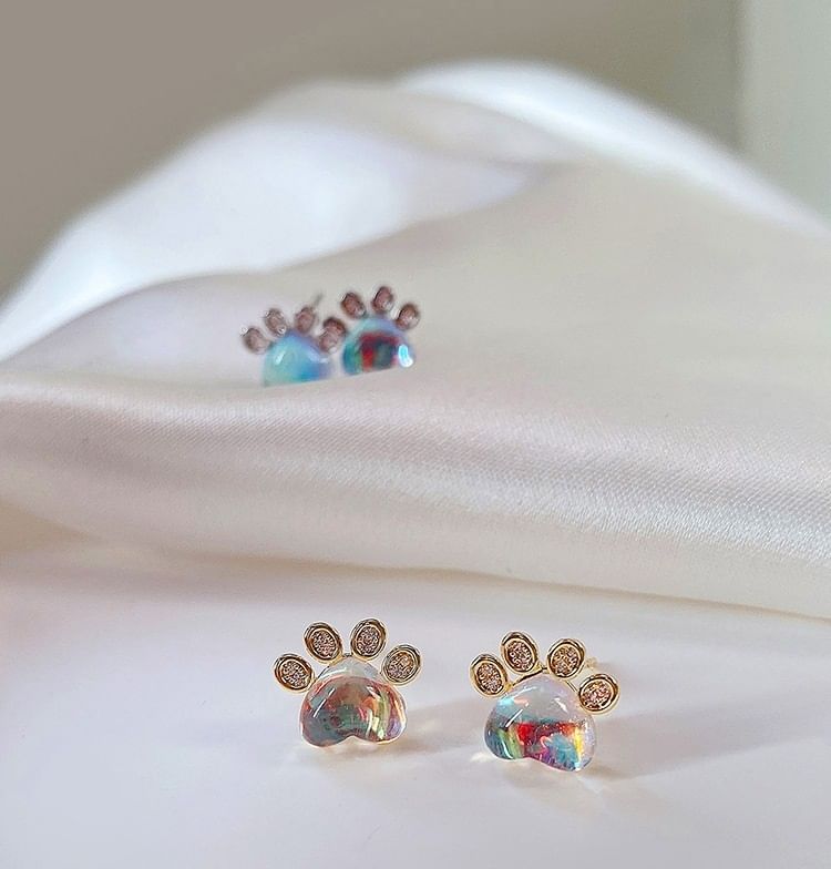 Paw Rhinestone Gemstone Ear Stud