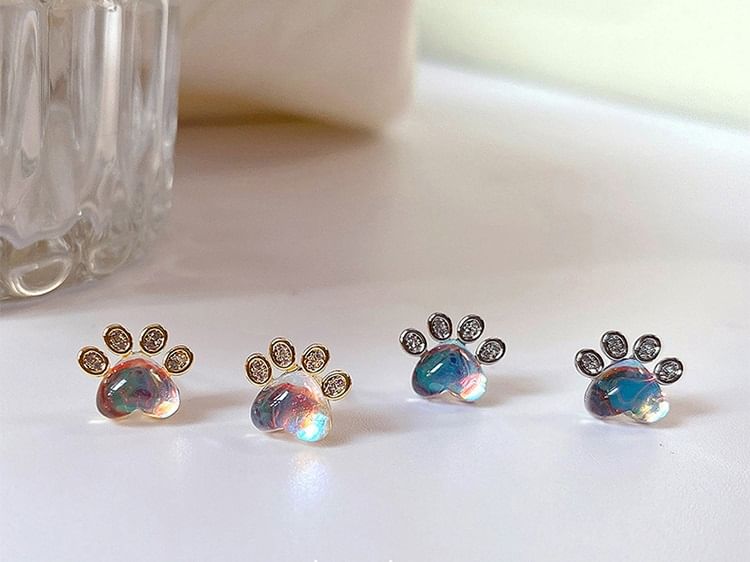 Paw Rhinestone Gemstone Ear Stud