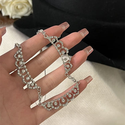 Faux Pearl Pendant Necklace / Rhinestone Lace-Shaped Necklace