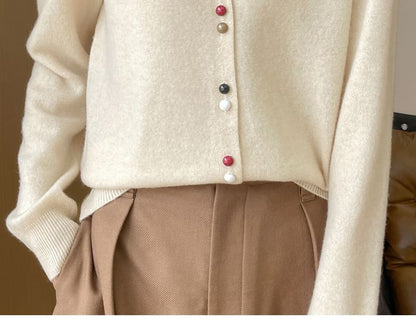 Round Neck Button Up Knit Cardigan