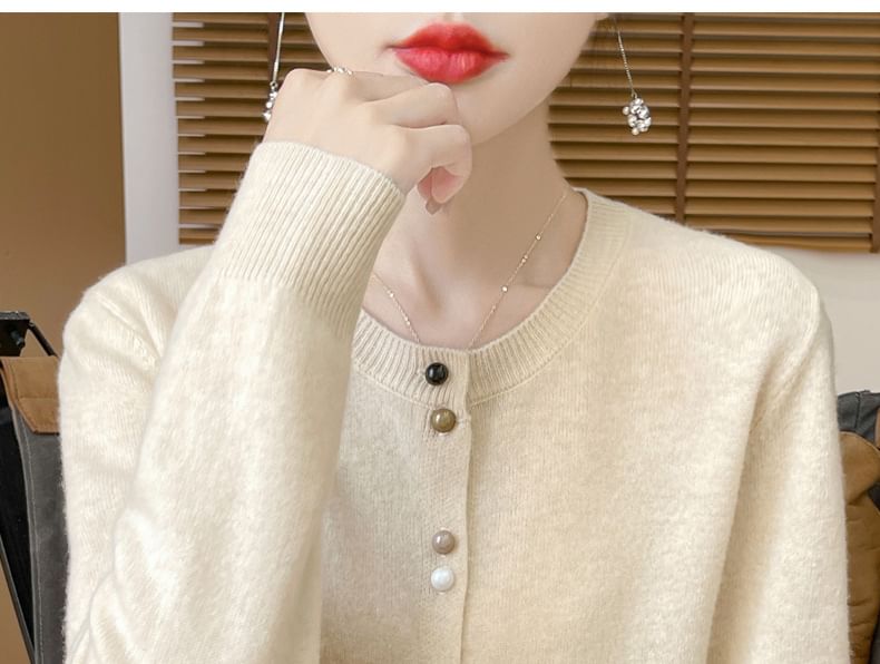 Round Neck Button Up Knit Cardigan