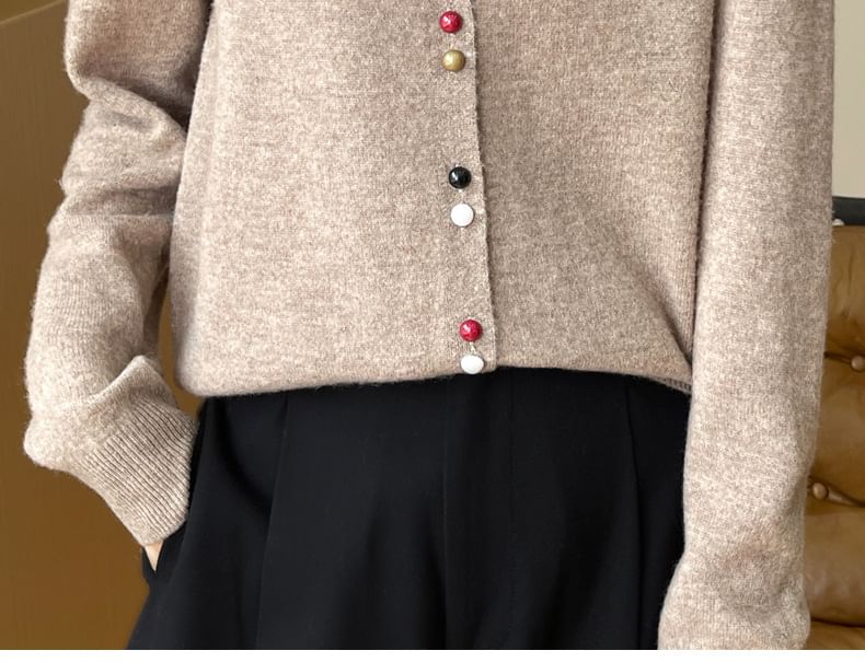 Round Neck Button Up Knit Cardigan