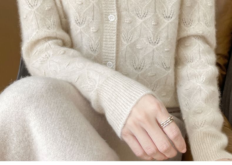 Long Sleeve Pointelle Cropped Cardigan