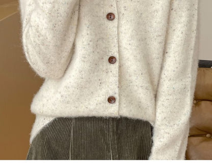 Round Neck Melange Button Cardigan