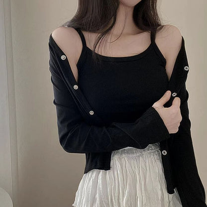 V-Neck Cardigan and Camisole Set