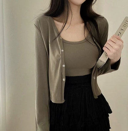V-Neck Cardigan and Camisole Set