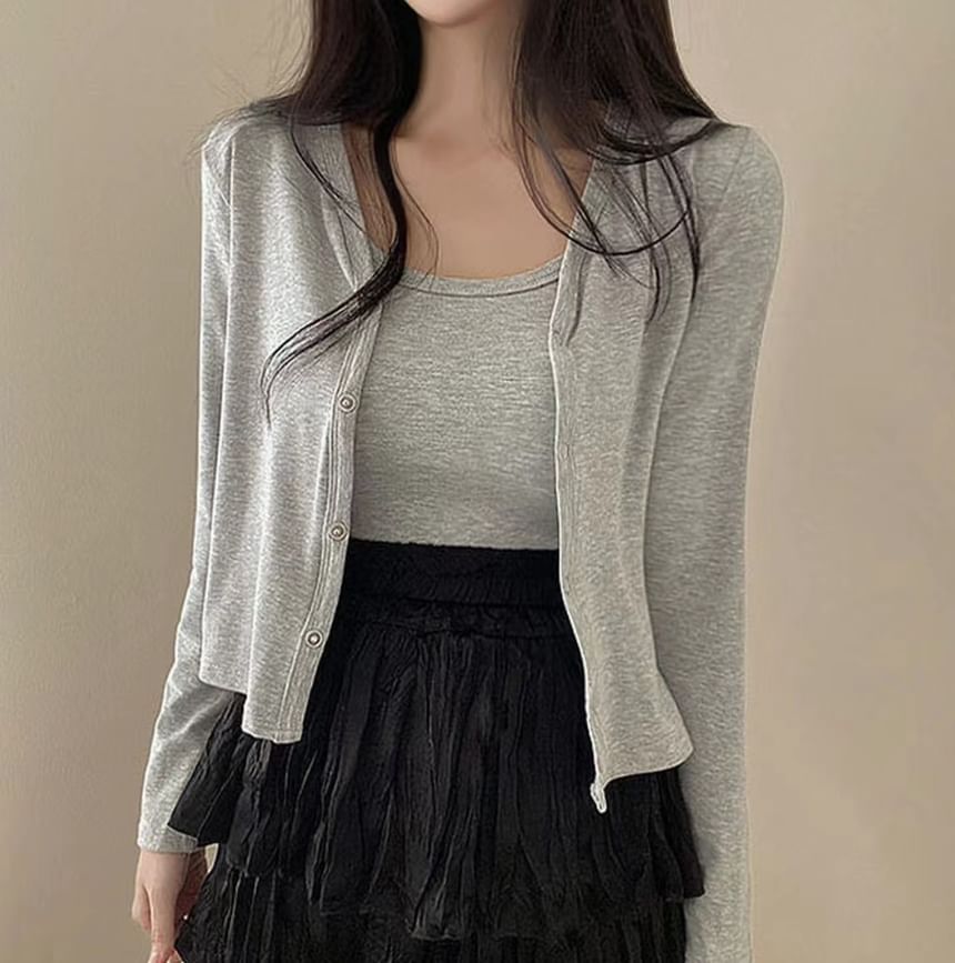 V-Neck Cardigan and Camisole Set