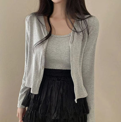 V-Neck Cardigan and Camisole Set