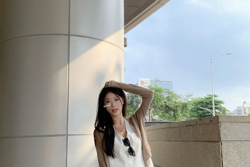 Sleeveless V-Neck Dress & Cardigan