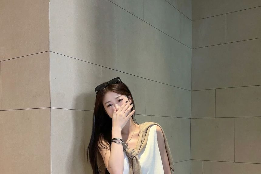 Sleeveless V-Neck Dress & Cardigan