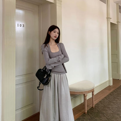 Halter Tank & Cardigan & Pleated Skirt & Culottes