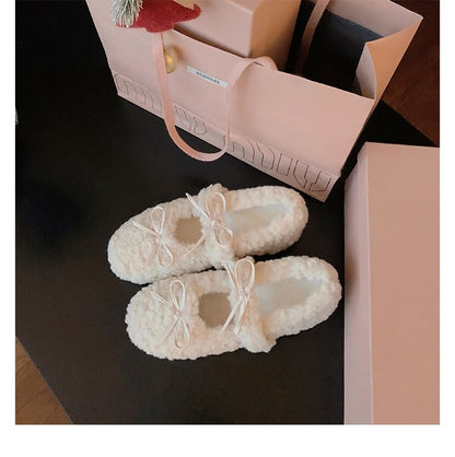 Bow Fleece Hidden Wedge Mary Jane Shoes