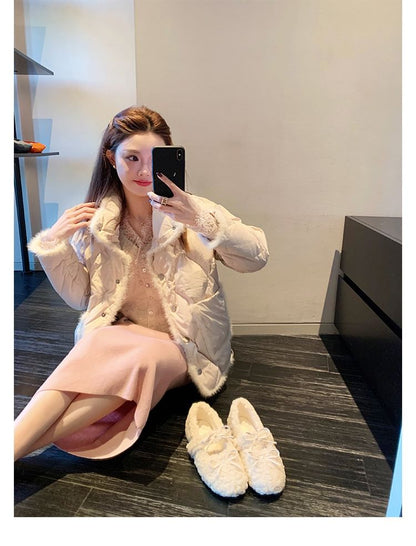 Bow Fleece Hidden Wedge Mary Jane Shoes