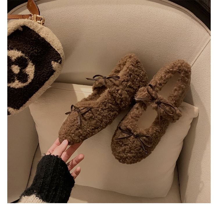 Bow Fleece Hidden Wedge Mary Jane Shoes