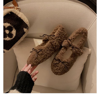 Bow Fleece Hidden Wedge Mary Jane Shoes