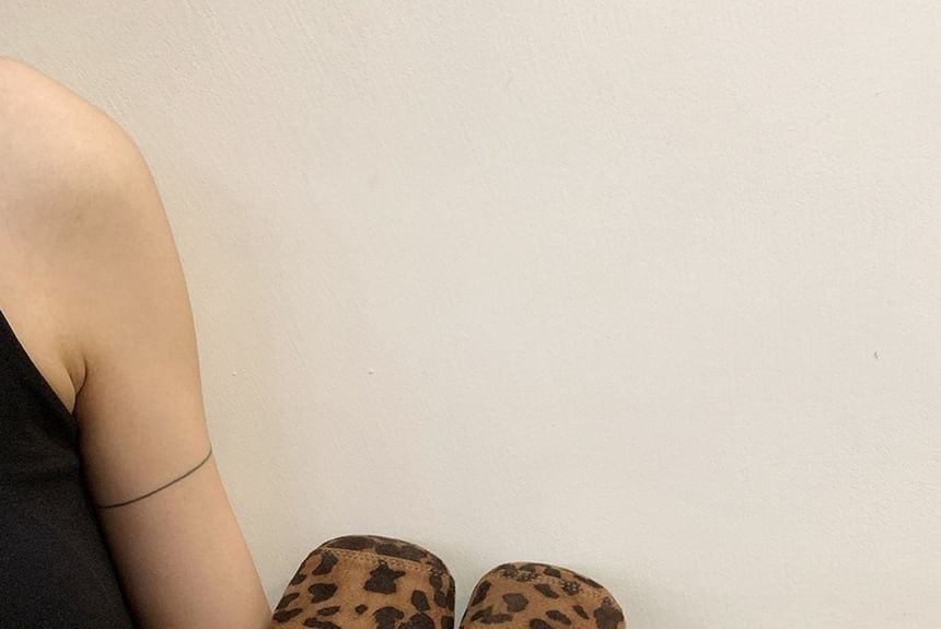 Square Toe T-Strap Faux Suede Flats